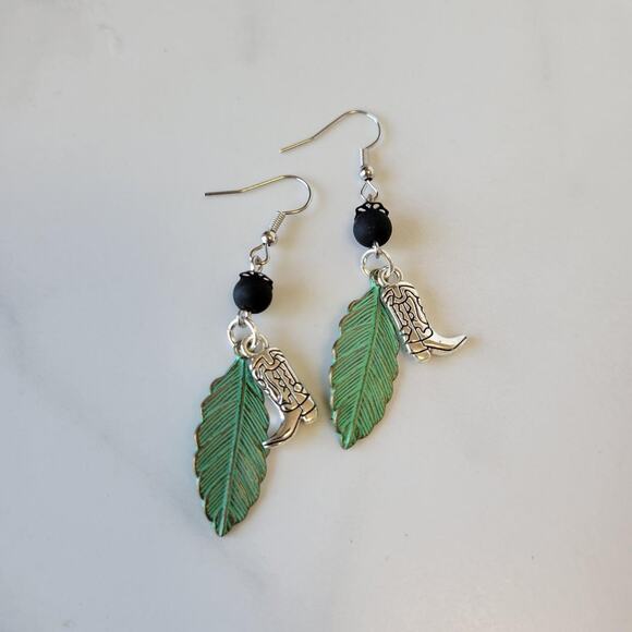 Handmade Cowgirl Boot Charm Earrings w/ 925 ear hooks - Picture 2 of 2